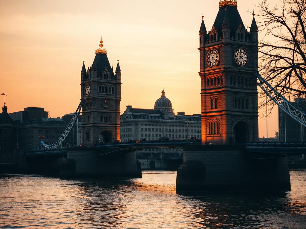 Tower Bridge over the River Thames in London at golden hour